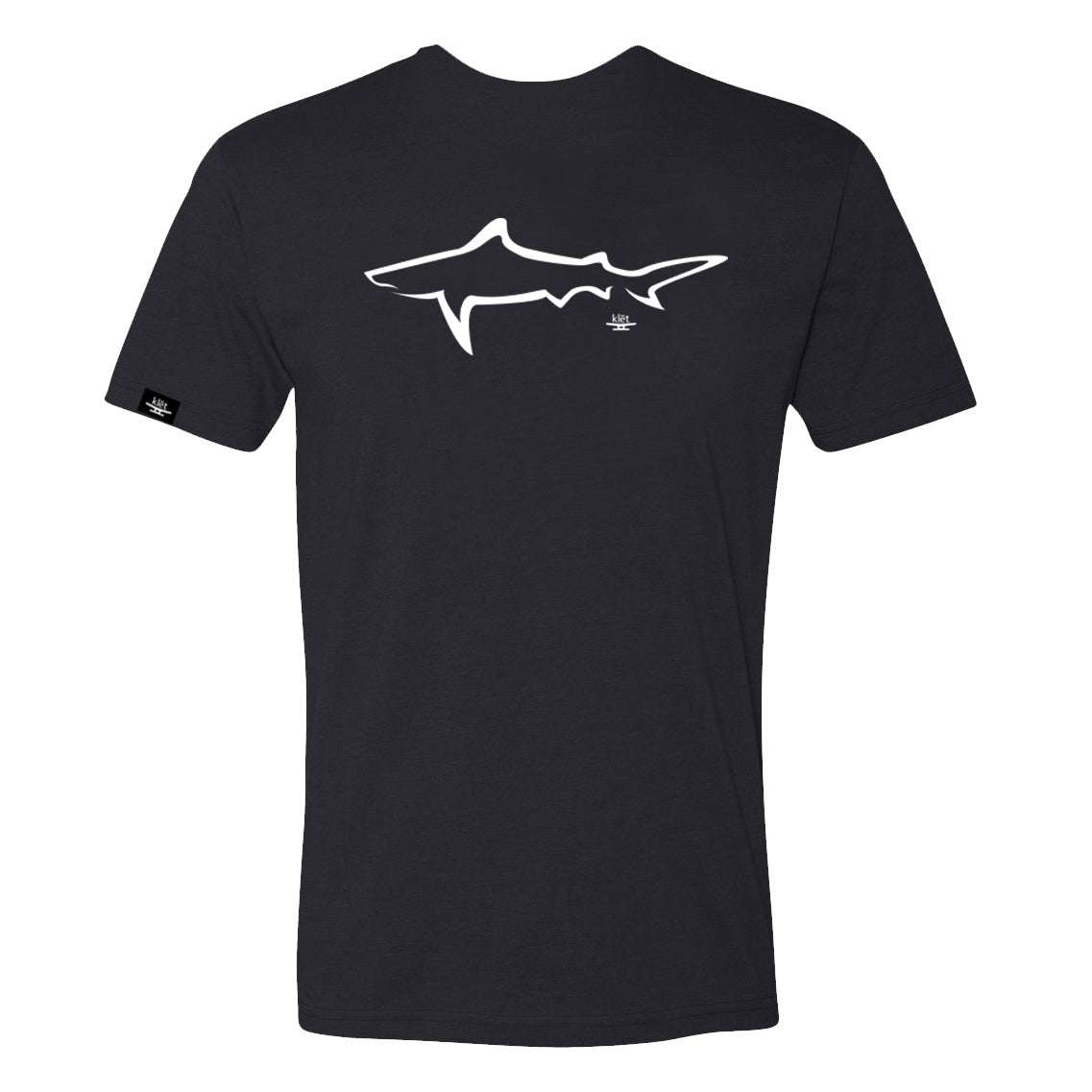 Black Klēt Silent Shark T-Shirt with white shark silhouette design on front
