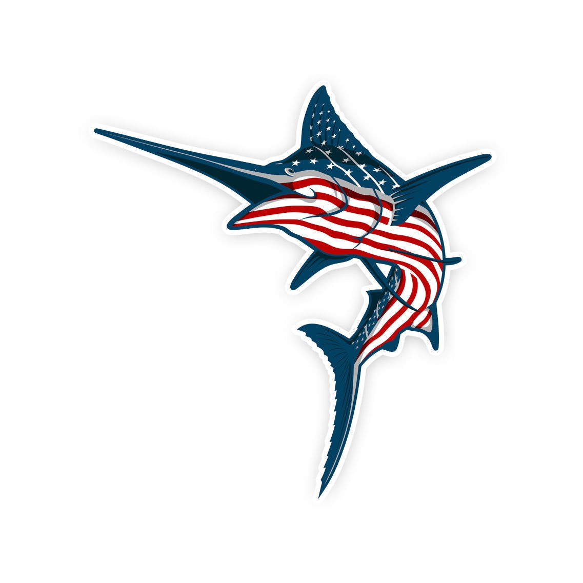 Klēt America Stripe Marlin Sticker 8-inch featuring American flag design on marlin shape for cars and boats