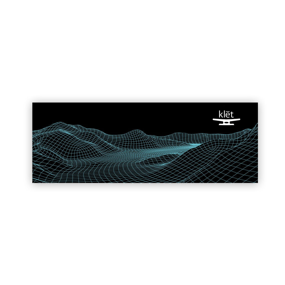 Klēt - Middle grounds 7 inch sticker with blue wireframe mountain landscape on black background