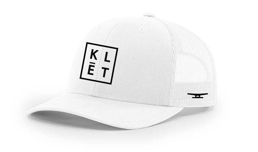 White Klēt - BOCA Snapback hat with black logo and mesh back panel, adjustable snap closure for a comfortable fit