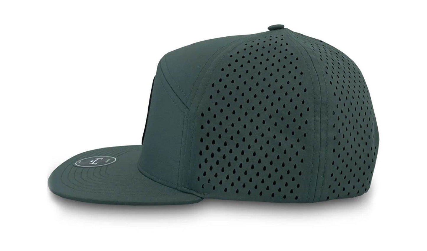 Dark green Klēt Osprey Flatbill Perf Hat with perforated panels and flat visor, water repellent and snapback closure