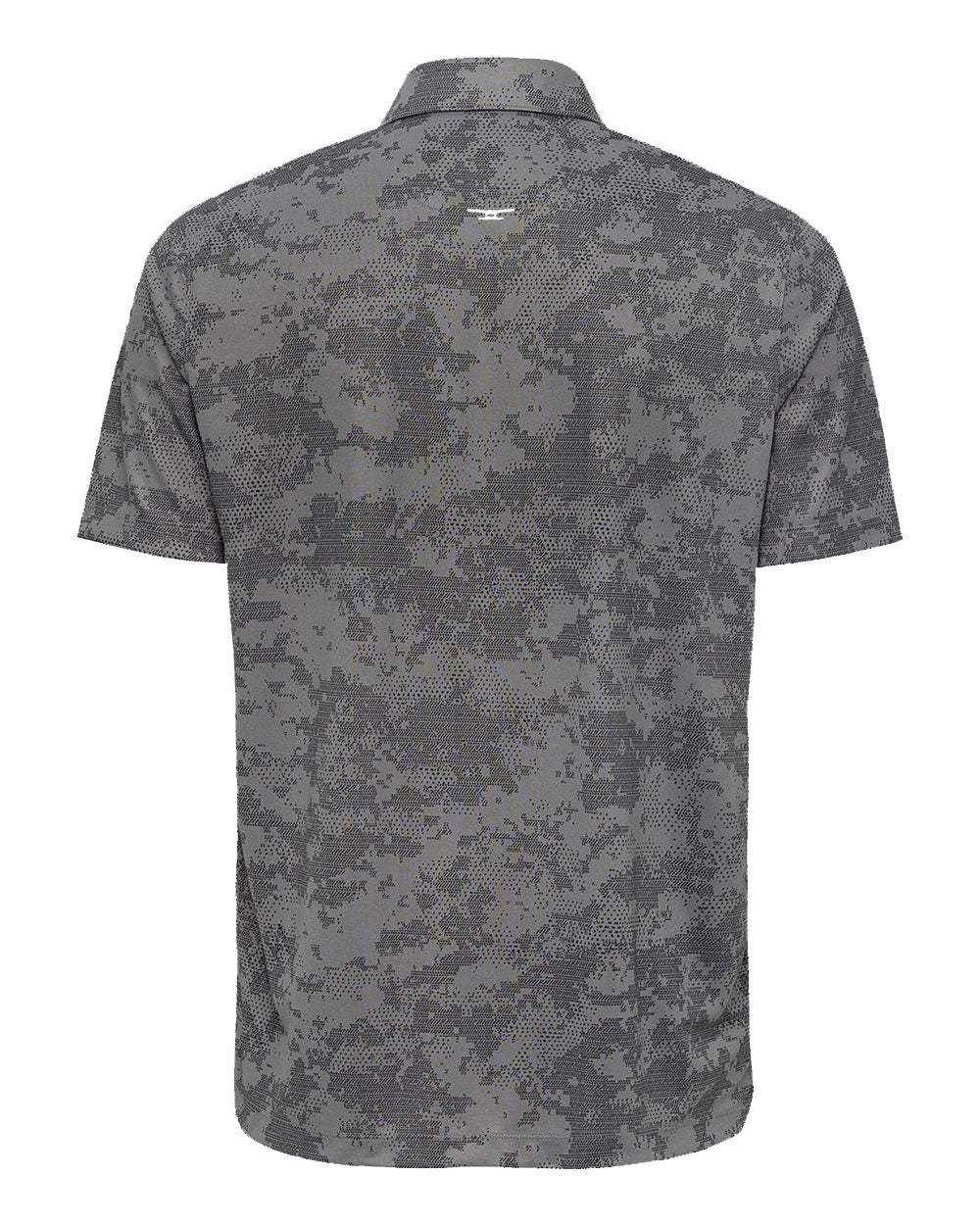 Back view of gray digital camouflage Klēt Monterey Digi Performance Polo shirt made from lightweight, moisture-wicking polyester with wrinkle-resistant and snag-resistant features.