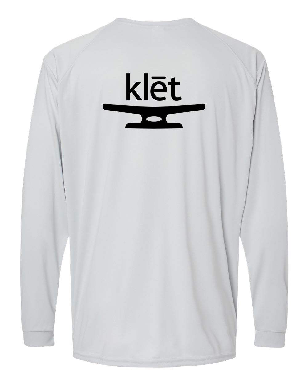 Klēt OG Long Islander white performance long sleeve shirt with black logo on back and UPF 50+ protection