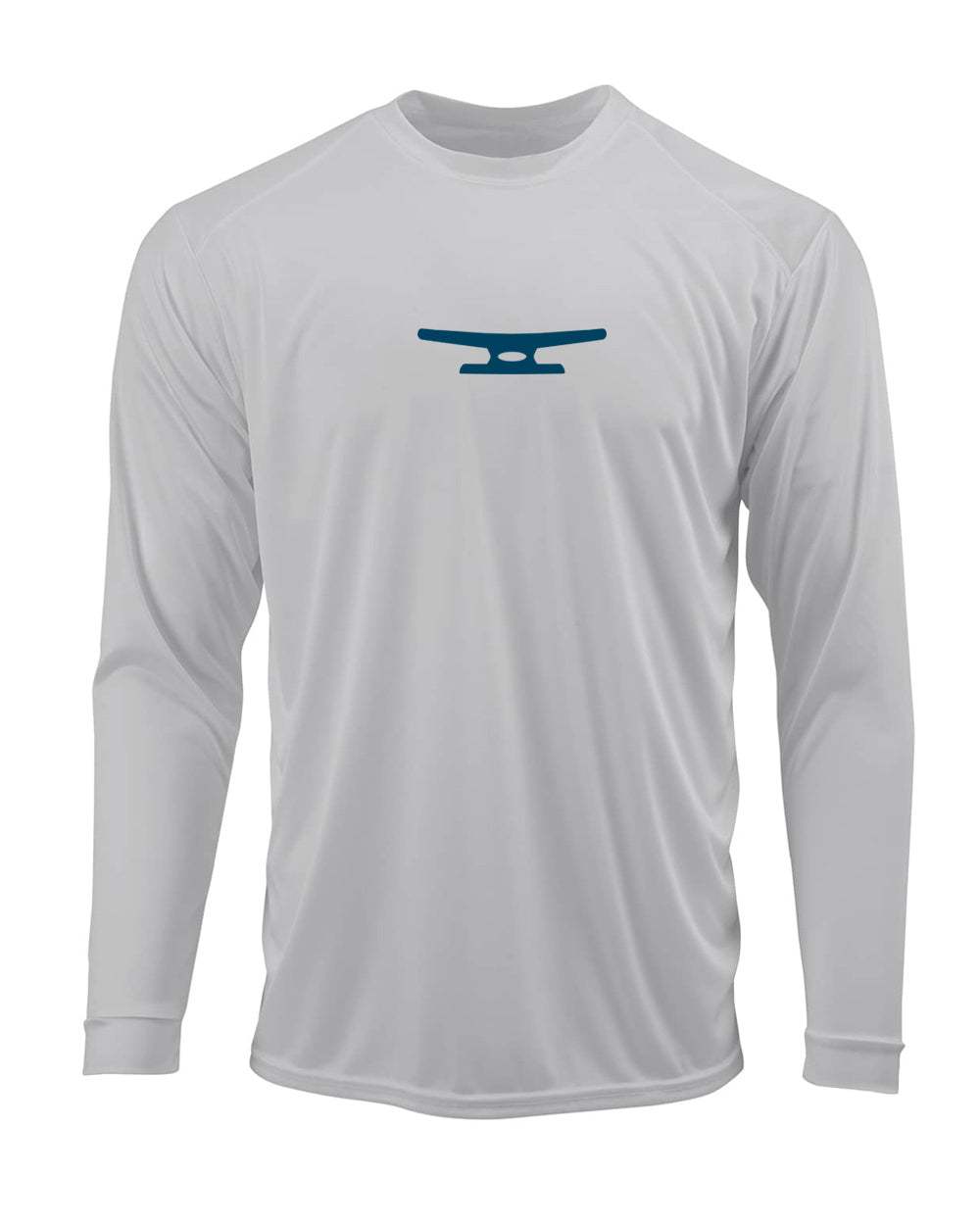 Klēt Limited Edition American Marlin Bahama Performance Long Sleeve shirt in light gray with minimalist blue marlin logo