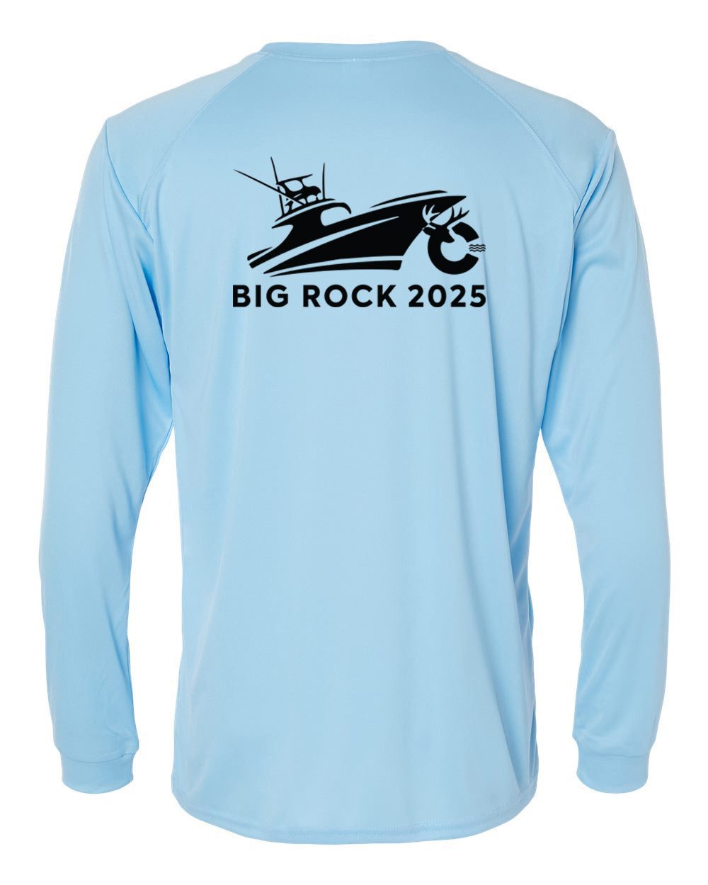 Klēt Long Islander Performance light blue long sleeve shirt with Big Rock 2025 boat graphic