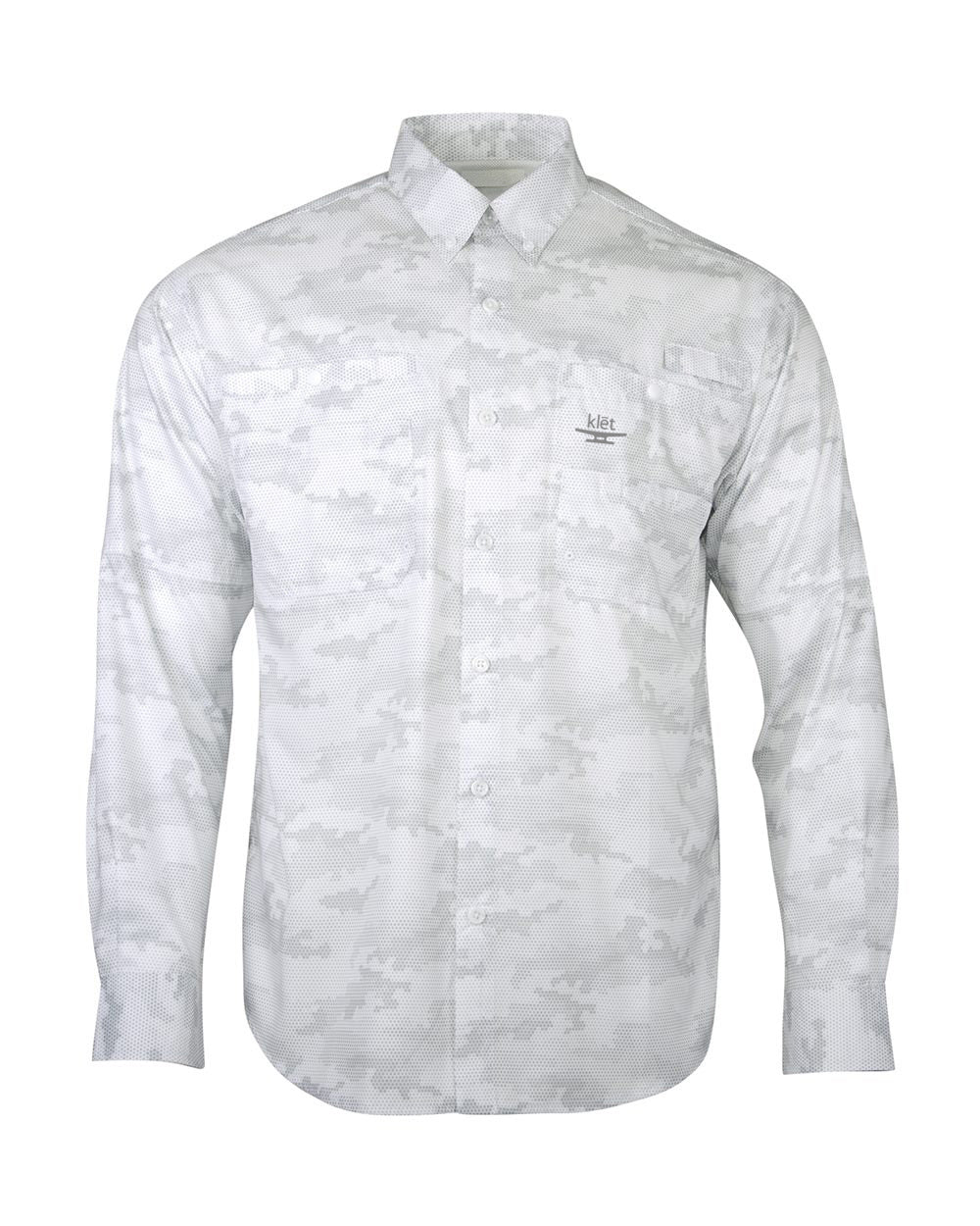 Klēt - Buxton Longsleeve Button white camo polyester shirt with UPF 40+ and moisture management