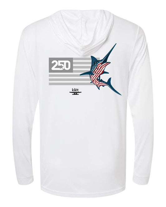 Klēt limited edition America 250 unisex performance hoodie with patriotic billfish design