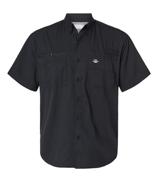 Black Klēt Hatteras Performance Short Sleeve shirt with button-down collar and chest pockets designed for comfort and outdoor use