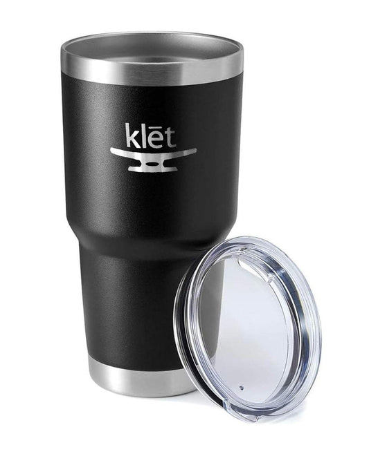 Klēt Side Kick Tumbler black stainless steel travel mug with clear lid
