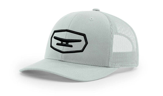 Light gray mesh-back cap with black puff embroidered Klēt patch logo on front panel