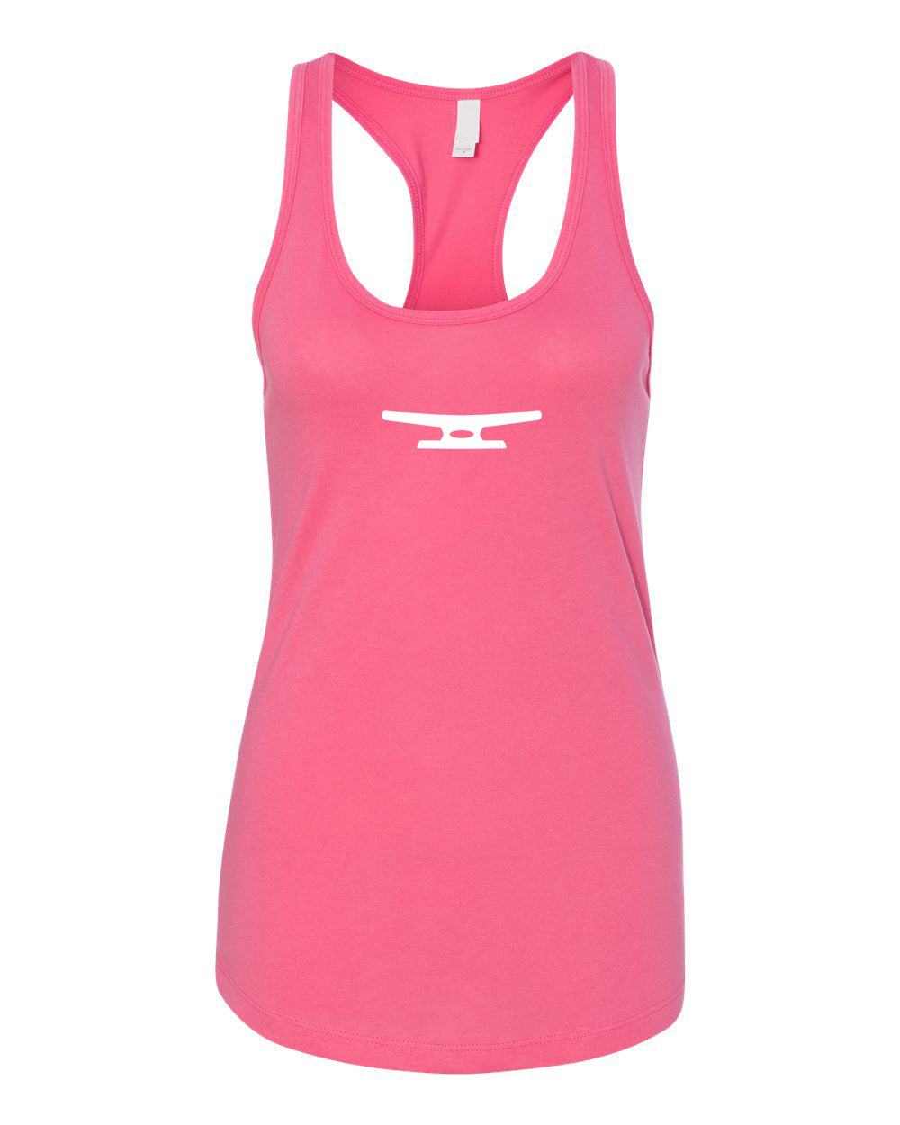 Klēt Women's Ideal Racerback Tank pink lightweight cotton blend racerback tank top with white logo