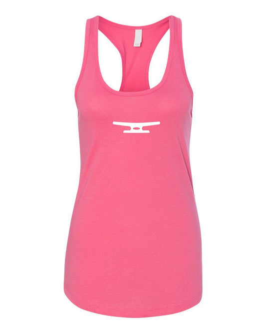 Klēt Women's Ideal Racerback Tank pink lightweight cotton blend racerback tank top with white logo