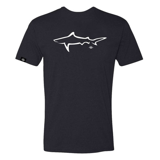 Black Klēt Silent Shark T-Shirt with white shark silhouette design on front