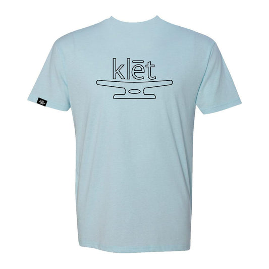 Light blue Klēt Outliner T-Shirt with black nautical logo on front, made of soft cotton blend.