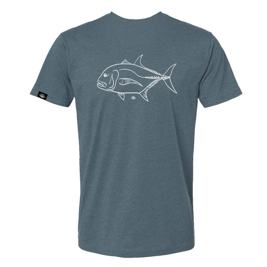 Ole Crevalle graphic t-shirt in blue with combed cotton-polyester blend and rib-knit collar