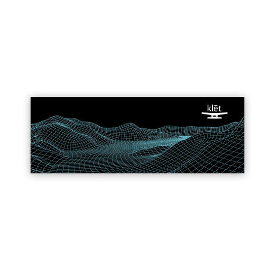 Klēt - Middle grounds 7 inch sticker with blue wireframe mountain landscape on black background
