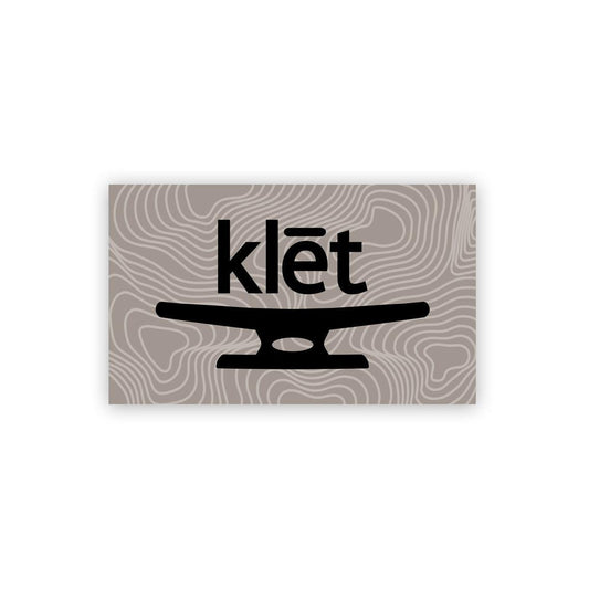 Klēt Open Sea 5-inch sticker with minimalist black design on gray topographic background