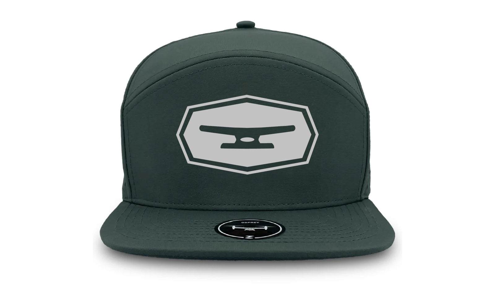 Klēt Osprey Flatbill Perf Hat in dark green with water repellent structured polyester and perforated panels for breathability, featuring a flat bill and medium-profile crown.