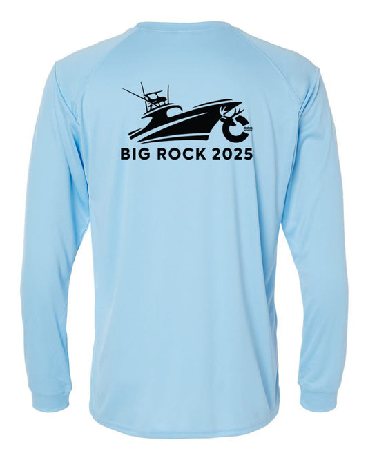 Klēt Long Islander Performance light blue long sleeve shirt with Big Rock 2025 boat graphic